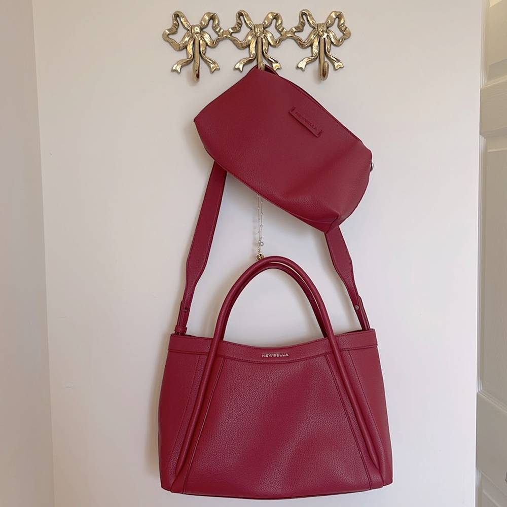 Red NEWBELLA Vegan Leather Tote Bag Shoulder Bag Handbag with Matching Purse - Picture 7 of 11